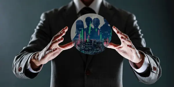 Modern şehir manzaralı iş adamının çifte teşhisi