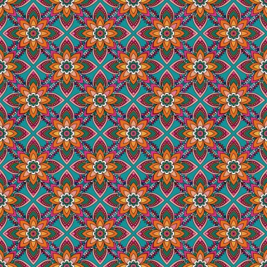 Beyaz üzerine renkli süs olan çiçek desenli vektör deseni. Kusursuz çiçek deseni.