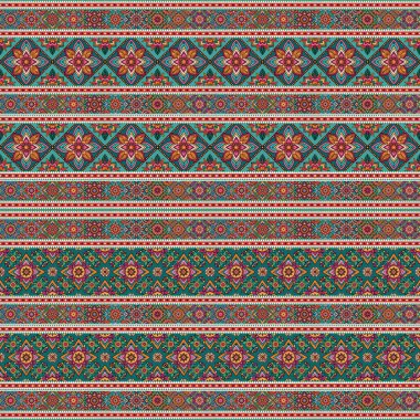 Elle boyanmış renkli süslemeli etnik desen tasarımı