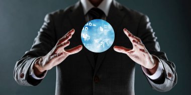 Küresel ağ bağlantısı olan işadamı 3d oluşturma