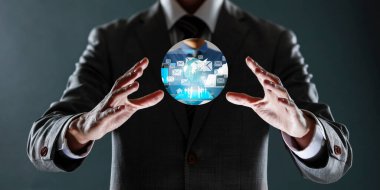 Gelecekçi bir arkaplanda küresel ağ ve ağ oluşturma kavramı