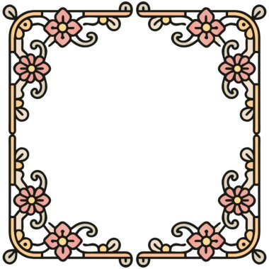 Çiçek ve yapraklı çerçeve vektör illüstrasyon tasarımı