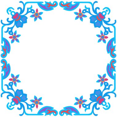 Kırmızı çiçekli mavi çerçeve