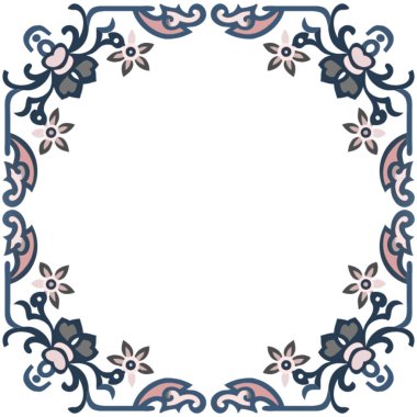 Çiçek ve yapraklı çerçeve, vektör illüstrasyonu