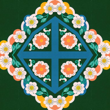 Çiçek süslemeli bir haçın vektör çizimi