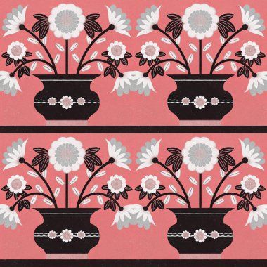 Çiçekler ve yapraklarla kusursuz desen, vektör illüstrasyonu