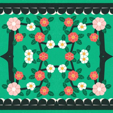 Yeşil arka planda çiçek deseni