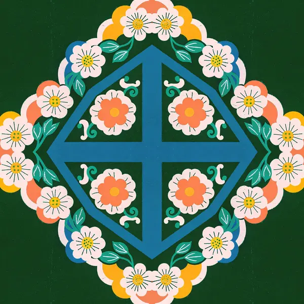 Çiçek süslemeli bir haçın vektör çizimi