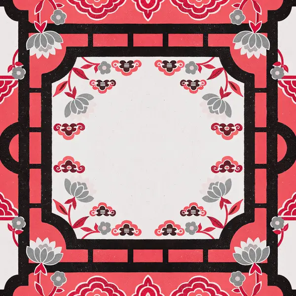 kırmızı ve beyaz Çin Yeni Yıl kartı Çin çiçeği ve süsü ile.