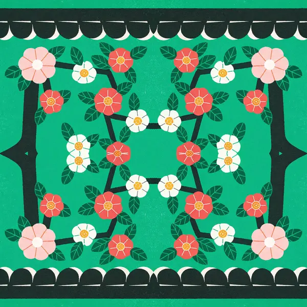 Yeşil arka planda çiçek deseni