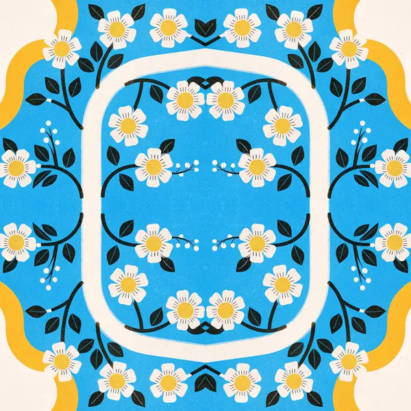 Mavi ve beyaz çiçeklerin soyut çiçek arkaplanından kusursuz desen