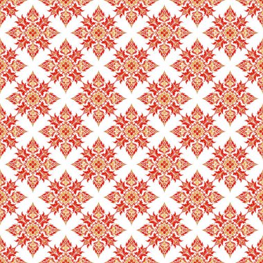 Kırmızı ve turuncu elementlerle kusursuz desen. Kumaş ve tekstil tasarımı için vektör arkaplanı.