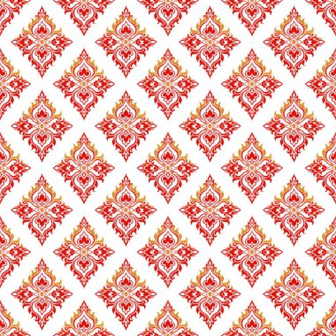 Kırmızı ve beyaz süslemeli vektörsüz desen. Geometrik süs