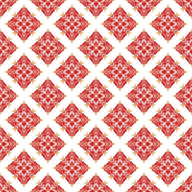 Kırmızı ve beyaz çiçeklerin kusursuz deseni, vektör illüstrasyonu