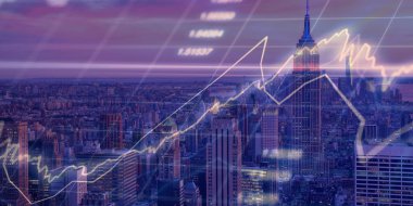 Cityscape arka plan üzerinde forex grafik çizimleri çift pozlama. Başarı kavramı.
