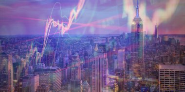 Uzun arka plan çoklu maruz kalma ile şehir ön x şeması. finansal araştırma kavramı.