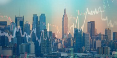 Şehir manzarasında önx çizelgesi, kazıyıcıların duvar kâğıdına çoklu pozlama. finansal kavram.