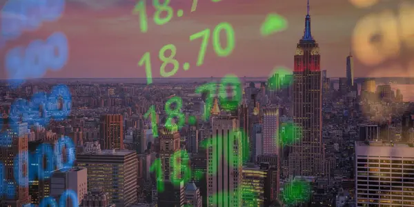 Şehir planında iş ve finans kavramının iki katına çıkması, hisse senedi finans grafiği