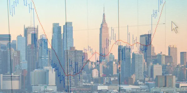 Borsa ticaret grafiği ve şehrin finansal tablosu