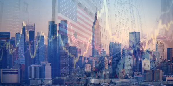 Borsa grafiği ve arka planında şamdan olan bir tablo. finansal ticaret kavramı.