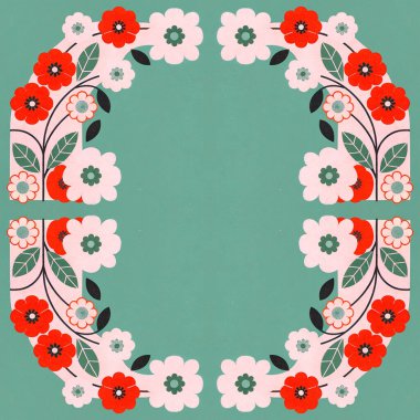 Çiçek ve yapraklı vektör illüstrasyonu