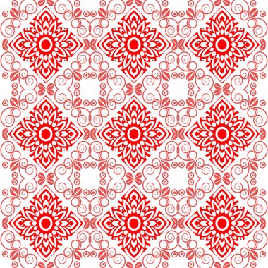 Çiçek desenli kırmızı ve beyaz süslemeli arkaplan