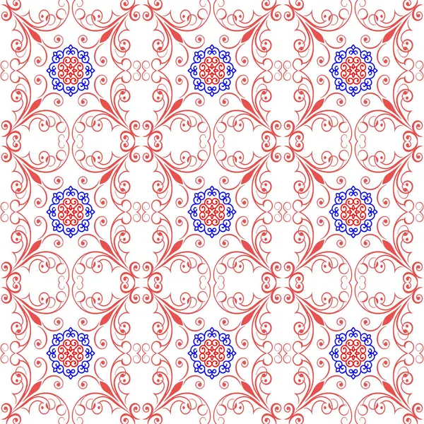 Kırmızı ve beyaz süslemeli doğulu kusursuz desen. vektör illüstrasyonu.