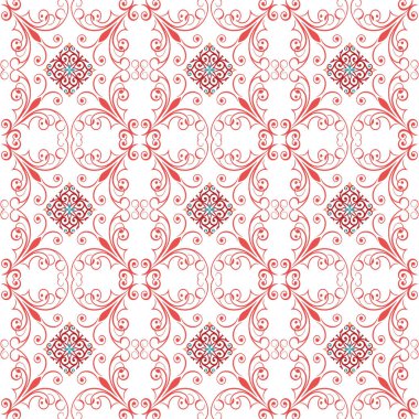 Çiçek süsü ile kusursuz desen. Klasik kırmızı ve beyaz vektör arkaplanı. tekrarlanan kırmızı ve beyaz elementler