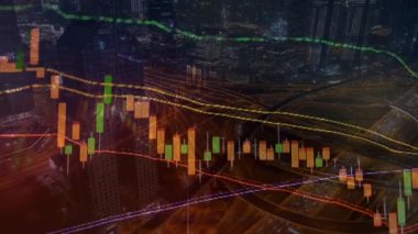 Şehir manzarası üzerinde veri işleme görüntüsü. küresel iş, dijital arayüz, bağlantılar ve dijital arayüz konsepti dijital olarak oluşturuldu.