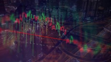 Yüksek hisse senedi soyut konseptiyle şehir arkaplanının finansal ön planı. hisse analizi arka planı