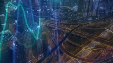 Modern şehir arkaplanı üzerinde iş ve finansal büyüme grafiği. iş, finans ve ekonomi kavramı dijital olarak üretilen imaj