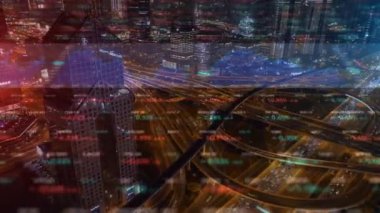 İş verileri ve teknoloji, finansal teknolojinin modern grafik şehir manzarasının soyutlanması üzerine kuruludur.