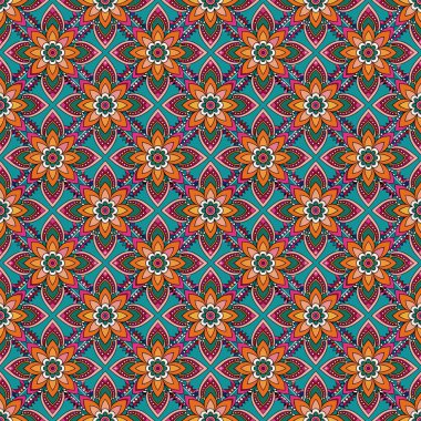 Kusursuz bir arka plan. Renkli çiçekler ve yapraklarla el çizimi desen. vektör