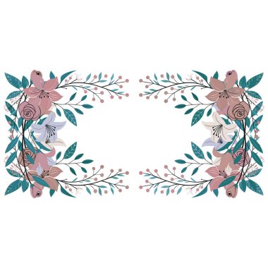 Vektör çiçek çerçevesi. çiçekler, yapraklar ve dallar.