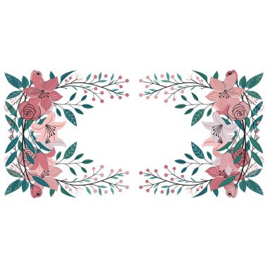 suluboya çiçek seti ve yapraklar