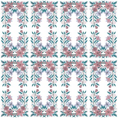 Çiçek ve yaprak suluboya seamless modeli.