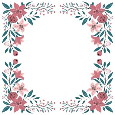 güzel çiçek ve yaprak süslemesi, vektör