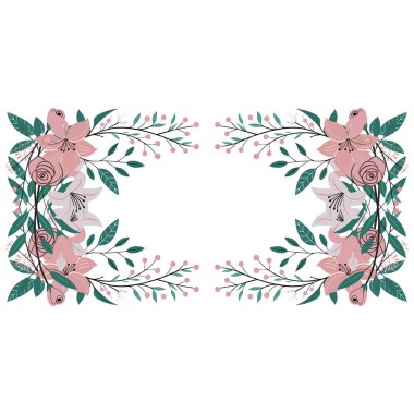 Yaprakları ve dalları olan zarif çiçek çerçevesi vektör illüstrasyon tasarımı