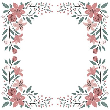 çiçek ve yaprakları izole simge vektör illüstrasyon tasarımı ile çerçeve