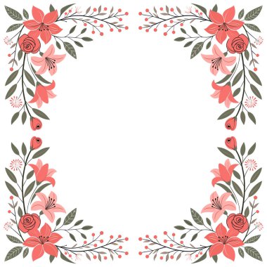 Güller ve dallarla süslenmiş çiçek çerçevesi