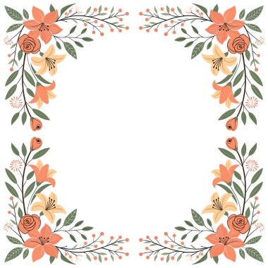 Çiçekli vektör çerçevesi. El çizimi çiçek arkaplanı.