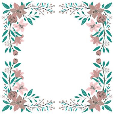 Çiçek desenli suluboya. Çiçek desenli ve yapraklı el yapımı botanik çizimi. Düğün, doğum günü ve tebrik kartları için mükemmel..