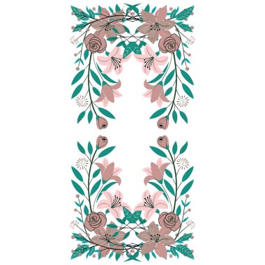 Çiçek desenli vektör, pembe ve beyaz çiçekler. Davet ve düğün için tebrik kartı.