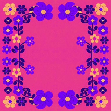 Pembe çiçekli çiçek çerçevesinin vektör görüntüsü ve parlak pembe arka planda güzel bir çiçek arkaplanı.