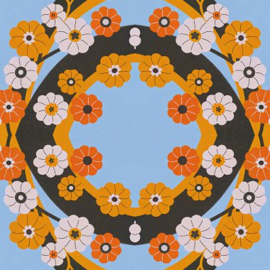 Çiçekler ve dairelerle dolu renkli bir arkaplan