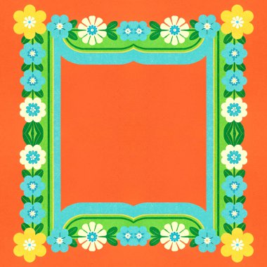 Mavi arkaplandaki çiçeklerden çerçeve