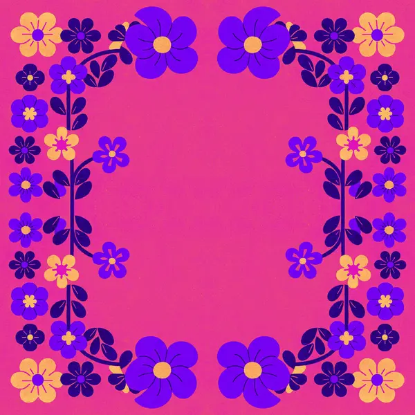 Pembe çiçekli çiçek çerçevesinin vektör görüntüsü ve parlak pembe arka planda güzel bir çiçek arkaplanı.
