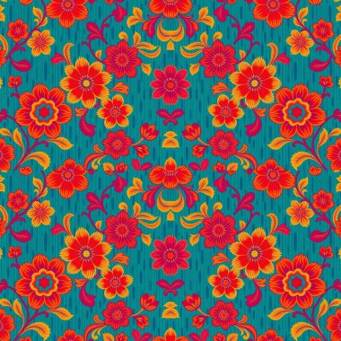 Mavi ve sarı renklerde kusursuz çiçek deseni