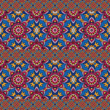 Vektör kusursuz desen. Etnik tarzda el çizimi çiçek süsü.