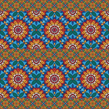 Ukrayna çiçekleri ve etnik elementlerle kusursuz çiçek deseni, vektör illüstrasyonu.